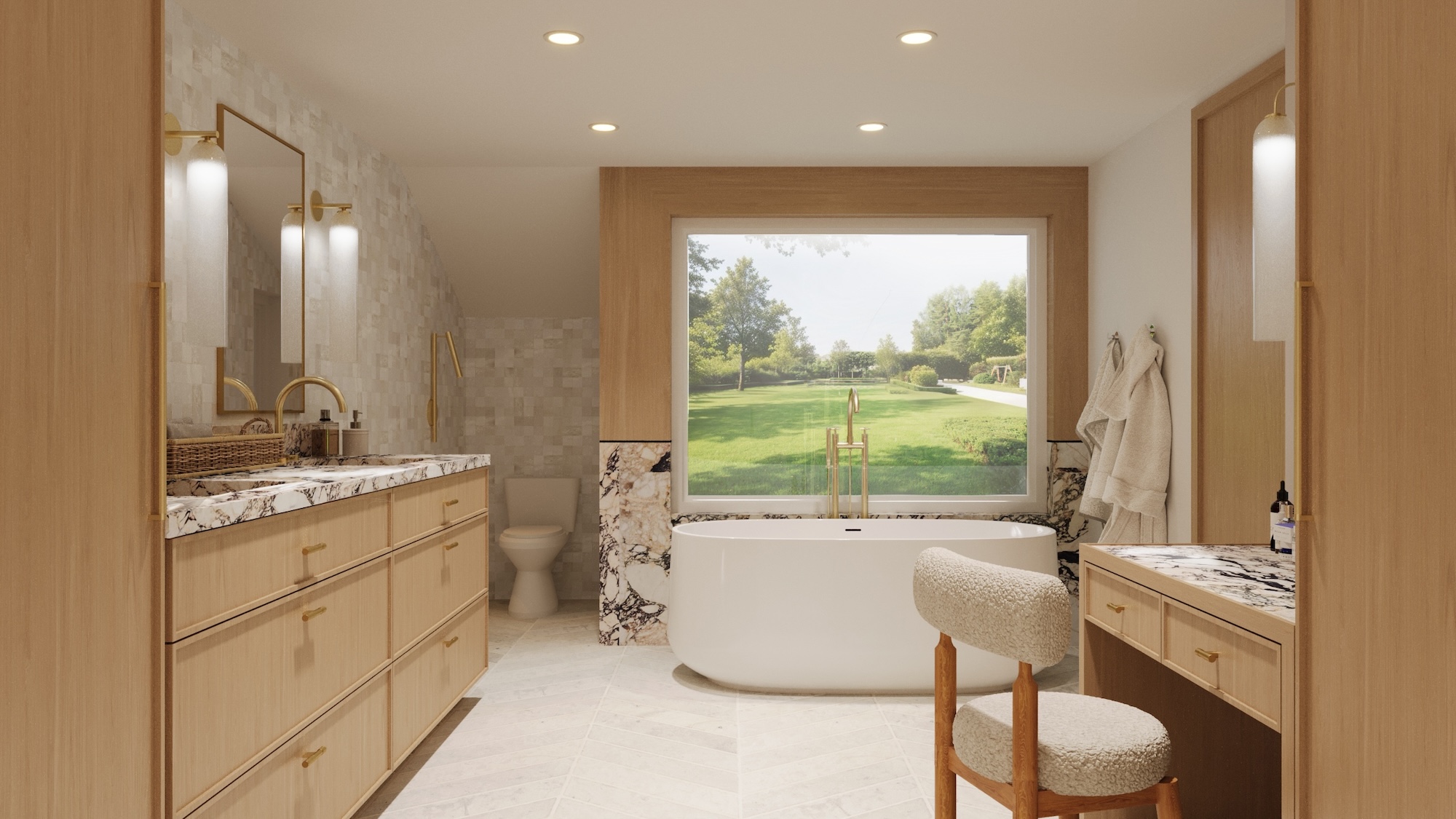 primary bathroom design with makeup vanity